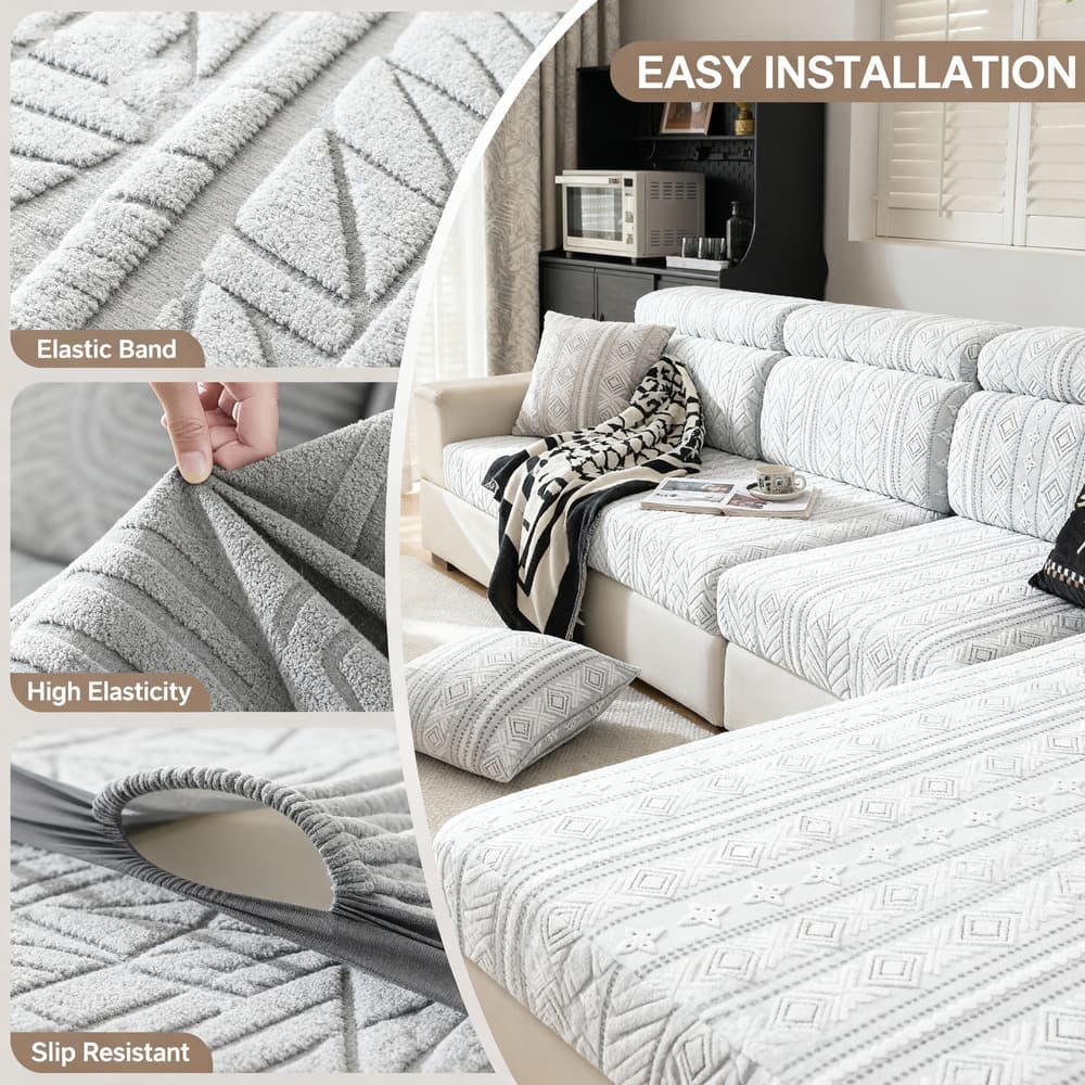 Close-up detail of the durable, non-slip backing and tight weave of the chew-resistant couch cover.