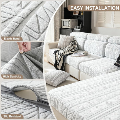 Close-up detail of the durable, non-slip backing and tight weave of the chew-resistant couch cover.