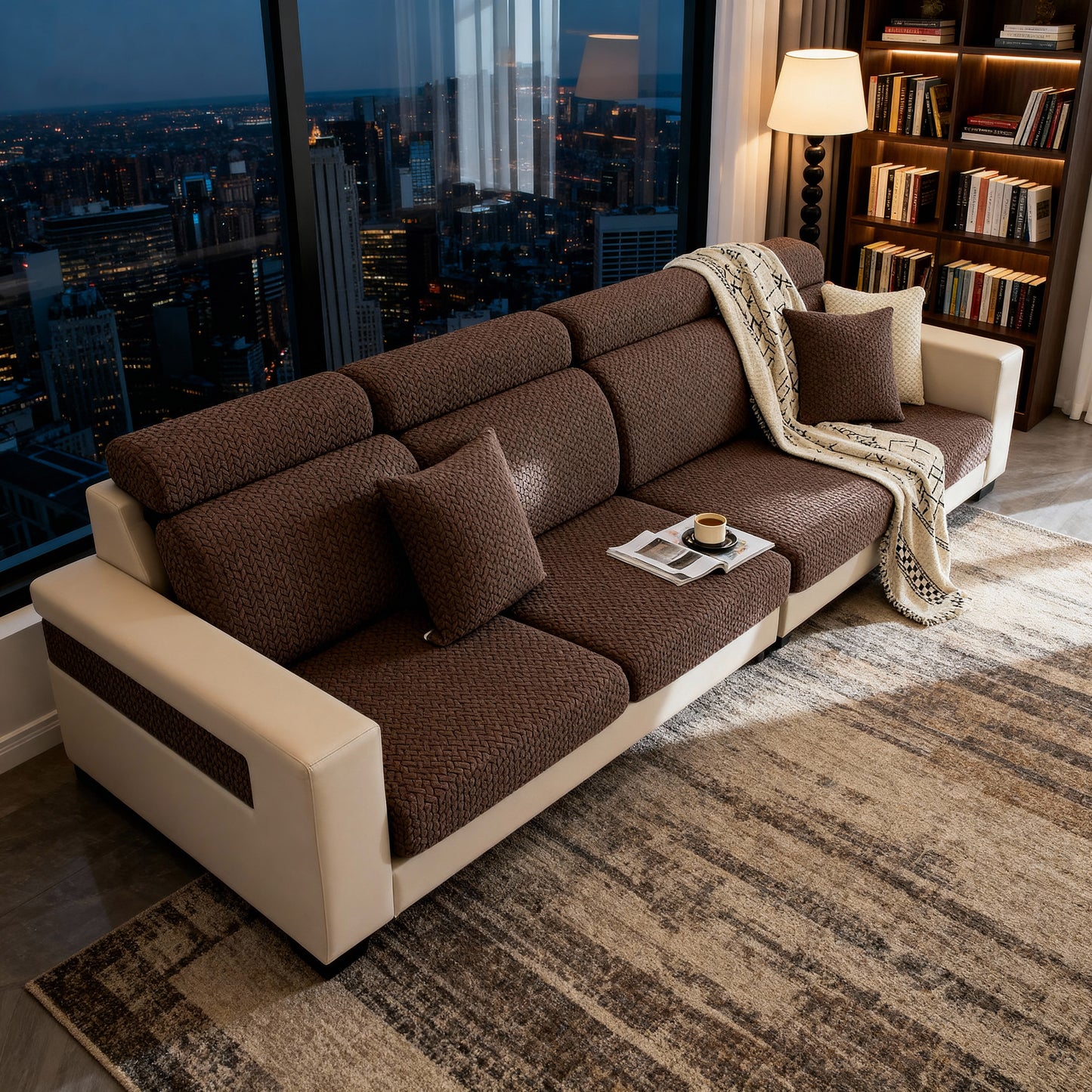 Living Room Makeover in 3 Seconds, Shower Cap Style Sofa Cover, Stays Put, Pet Friendly, Hair & Scratch Resistant