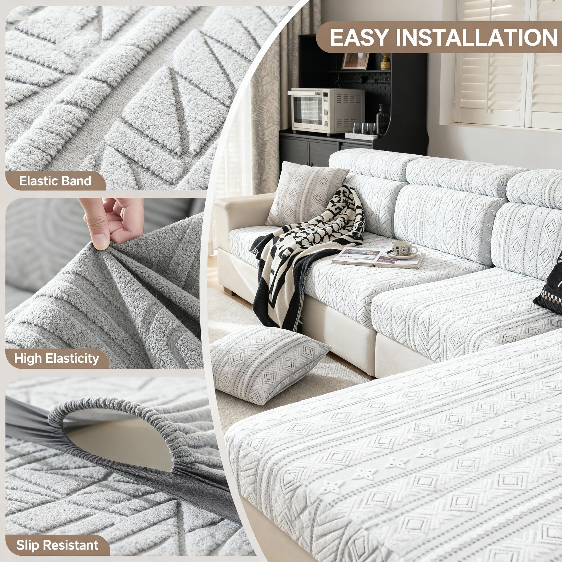 Close-up detail of the durable, non-slip backing and tight weave of the chew-resistant couch cover.