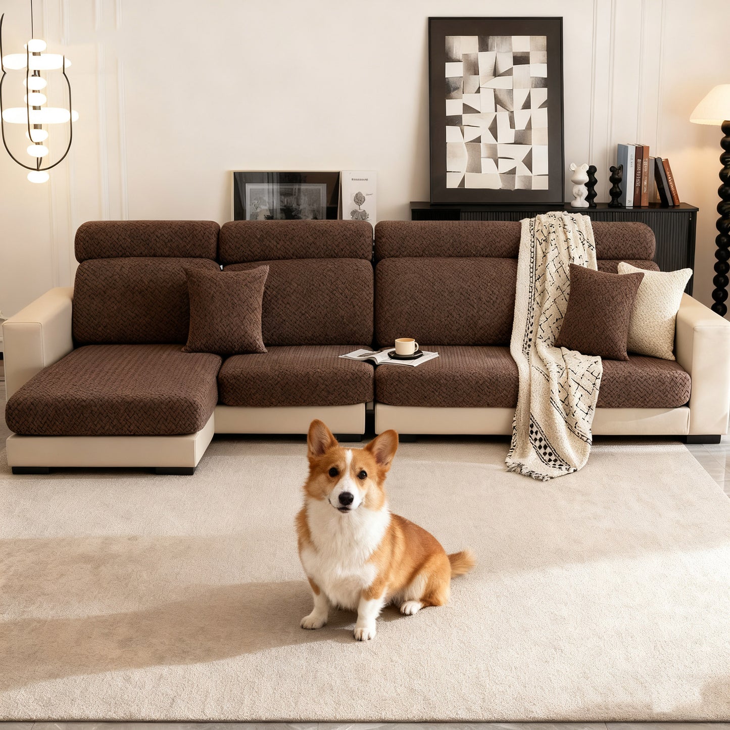 Living Room Makeover in 3 Seconds, Shower Cap Style Sofa Cover, Stays Put, Pet Friendly, Hair & Scratch Resistant