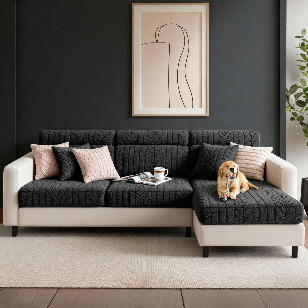 - Luxury Linen Sofa Cover, Sunny Living Room Scene, Gray 3-Seater Sofa Protector, Non-Slip & Wear-Resistant