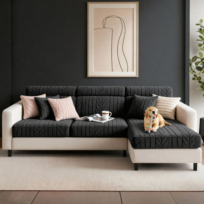 - Luxury Linen Sofa Cover, Sunny Living Room Scene, Gray 3-Seater Sofa Protector, Non-Slip & Wear-Resistant