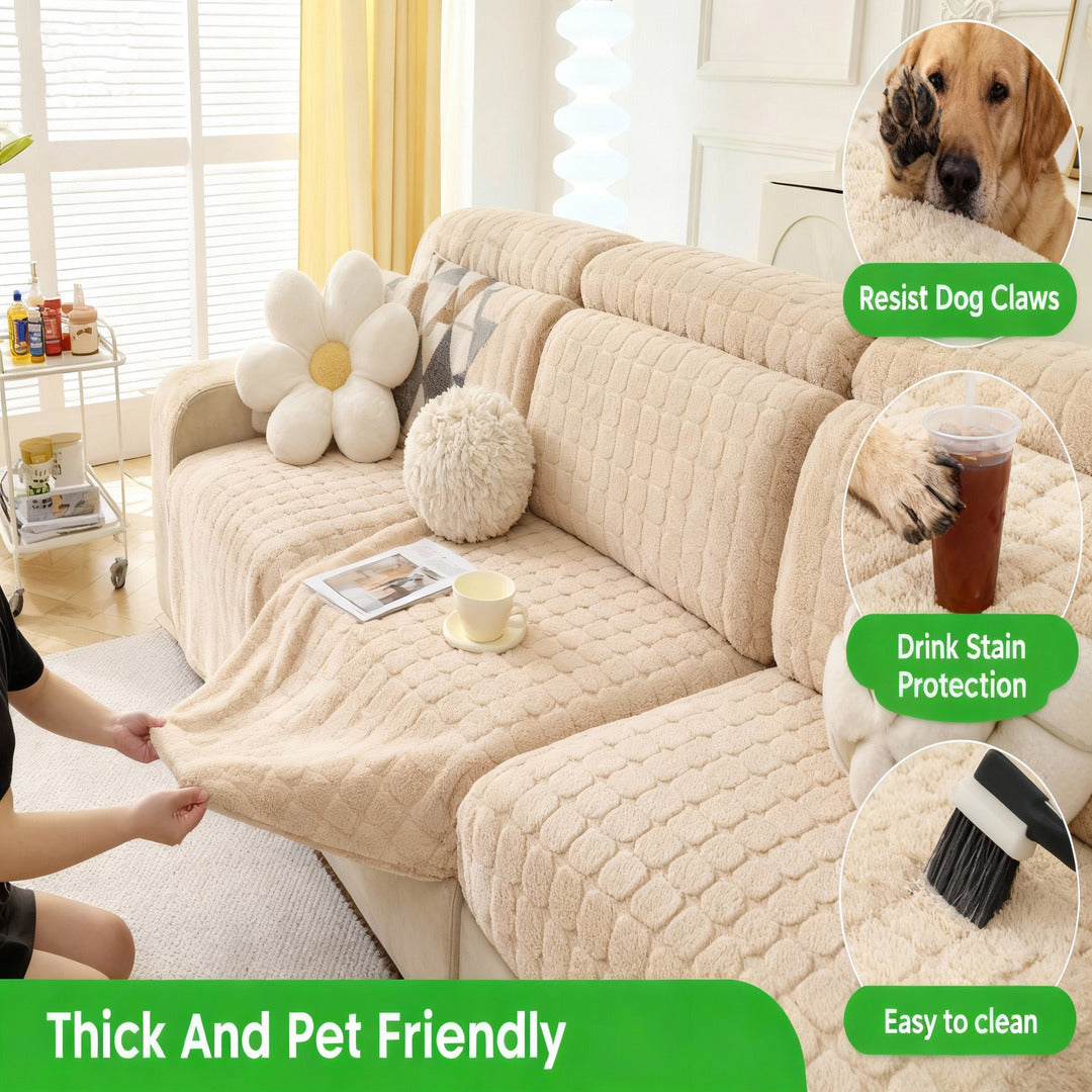 Cat-Scratch Resistant Sofa Cover Wear Test Detail, Close-Up of Scratch-Proof Fabric, Thick Sofa Cover Material Display