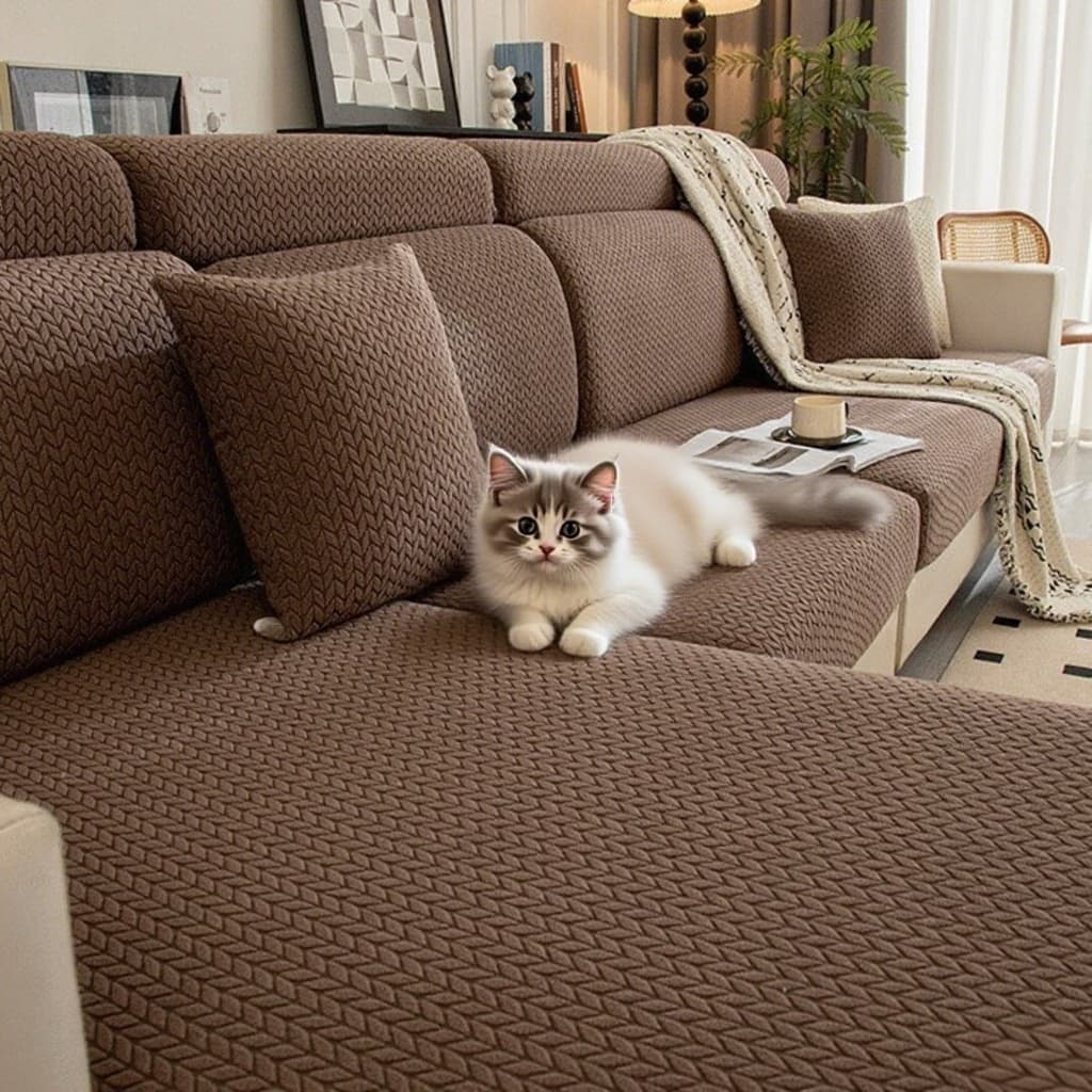 Living Room Makeover in 3 Seconds, Shower Cap Style Sofa Cover, Stays Put, Pet Friendly, Hair & Scratch Resistant