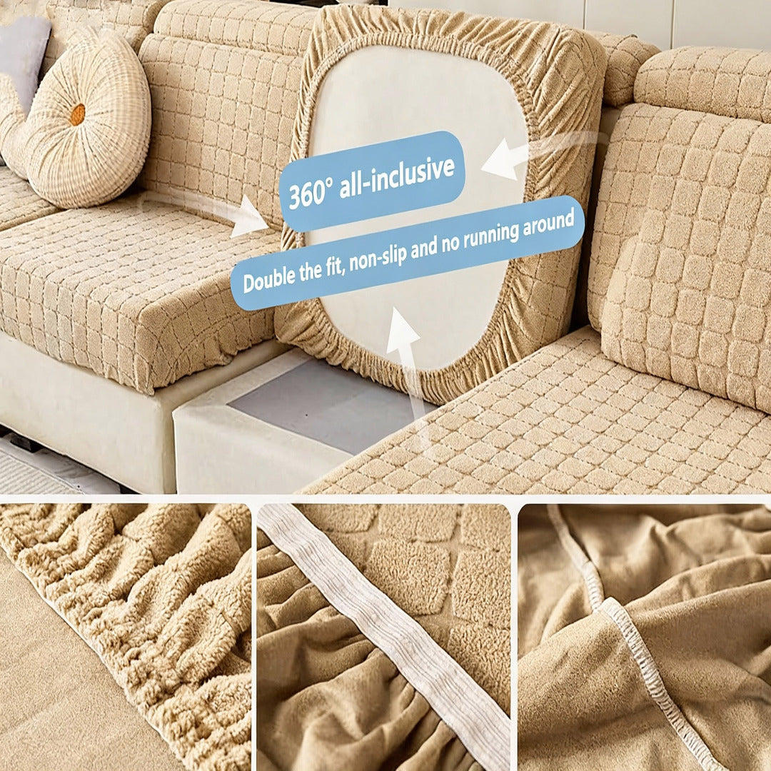 Sofa Cover Non-Slip Effect Demonstration: Non-Slip Particles at the Bottom for Stable Hold, Full-Wrap Sofa Slipcover Test Image
