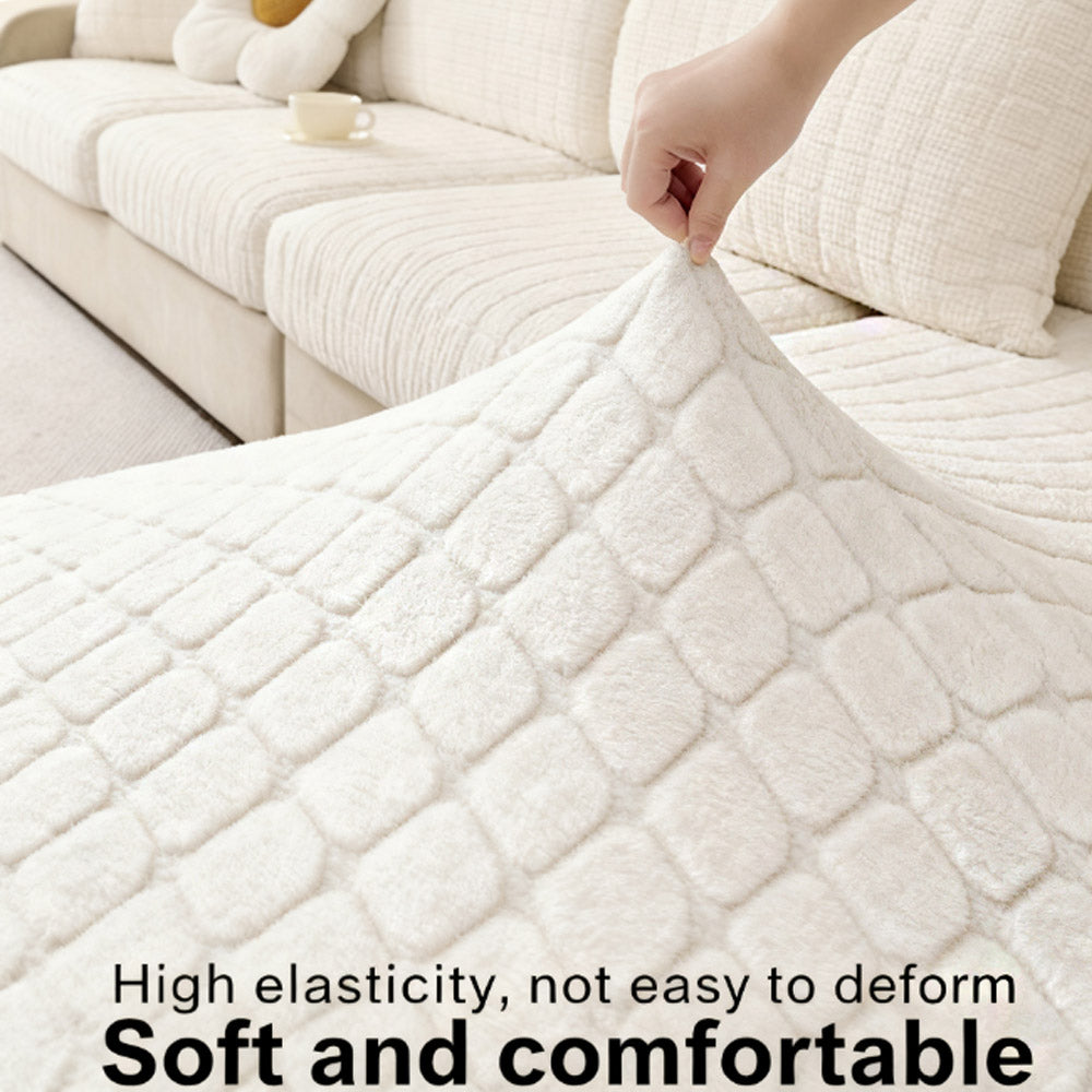 High Elasticity Sofa Cover - Non-Deformable, Soft & Fitted Couch Cover with Plush Textured Fabric Detail, Demonstrating Stretchable Feature